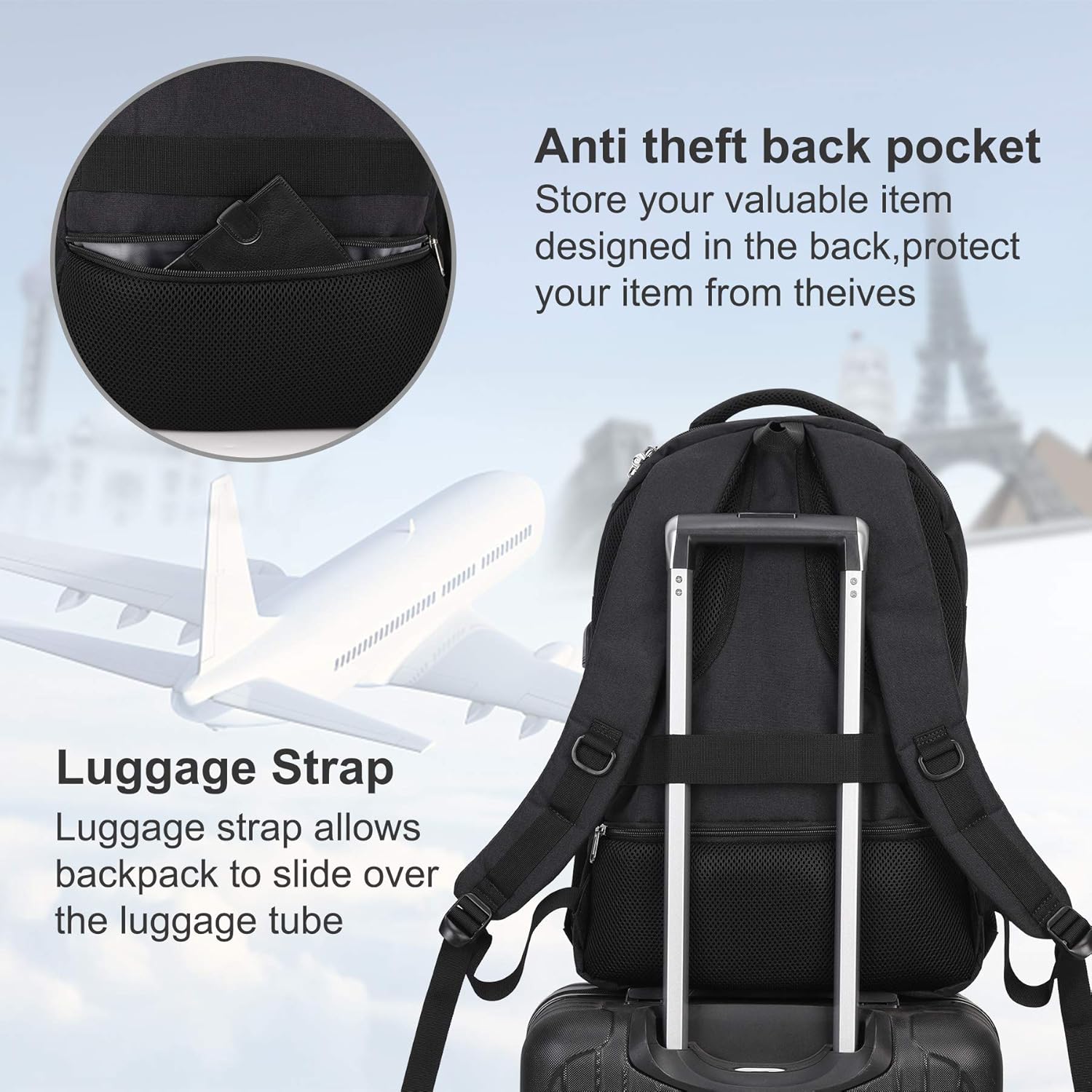 Yabao Travel Laptop Backpack 17 Inch, Business Anti Theft Slim Durable Laptops Backpack with USB Charging Port, Black. : Electronics