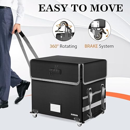 Miniatura 4 de ELOBOON Caja de archivos con cerradura, caja de documentos ignífuga con ruedas, caja organizadora de archivos plegable, caja de almacenamiento de