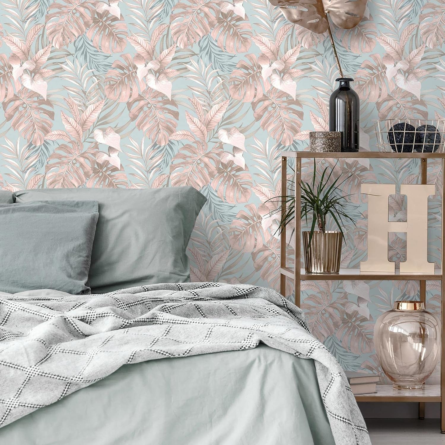 Muriva Teeva Jungle Duck Egg Wallpaper 183502 - Tropical Palm Leaf Foliage Tree
