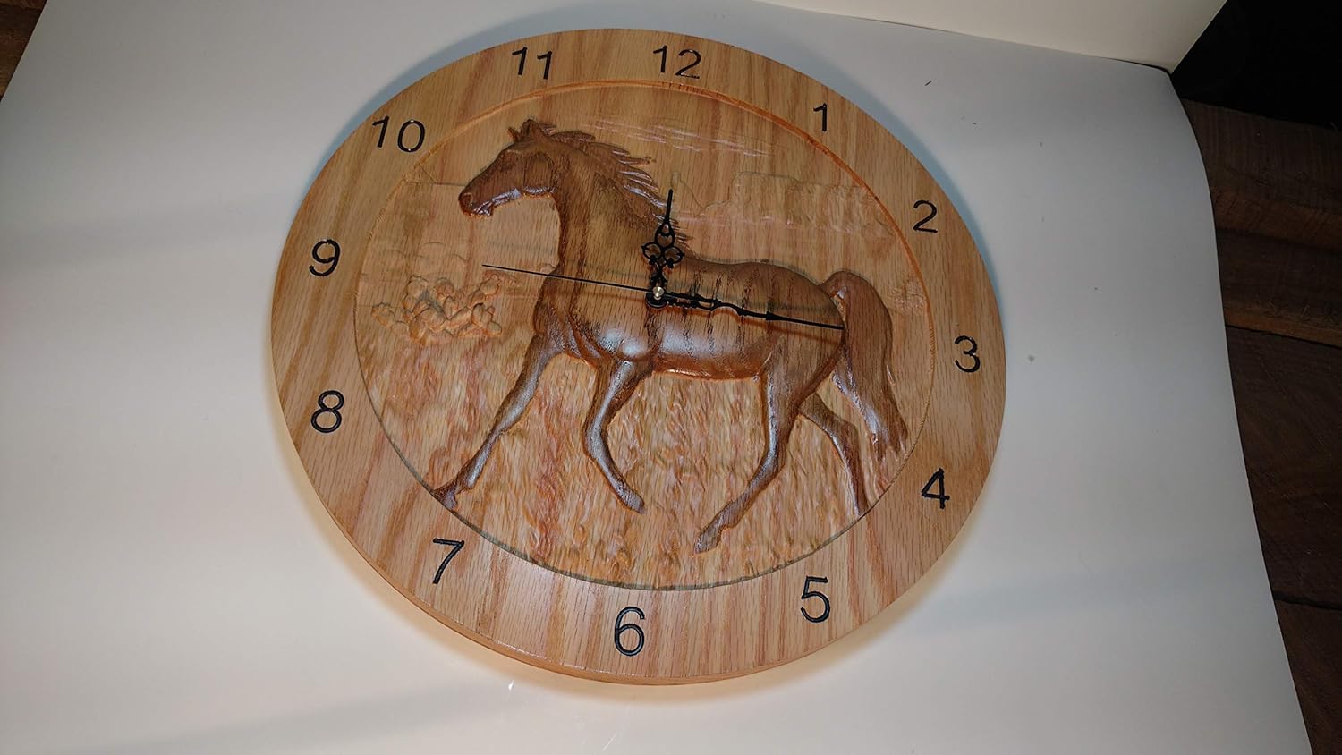 3-dimensional Horse Clock 15 inch Solid Oak