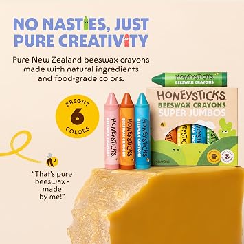 Honeysticks Non Toxic Finger Paint (6 Bright Colors) and 100% Pure Beeswax Super Jumbo Crayons (6 Pack), Perfect Gifting for Toddlers and Children, Non Toxic, Natural - Made in New Zealand