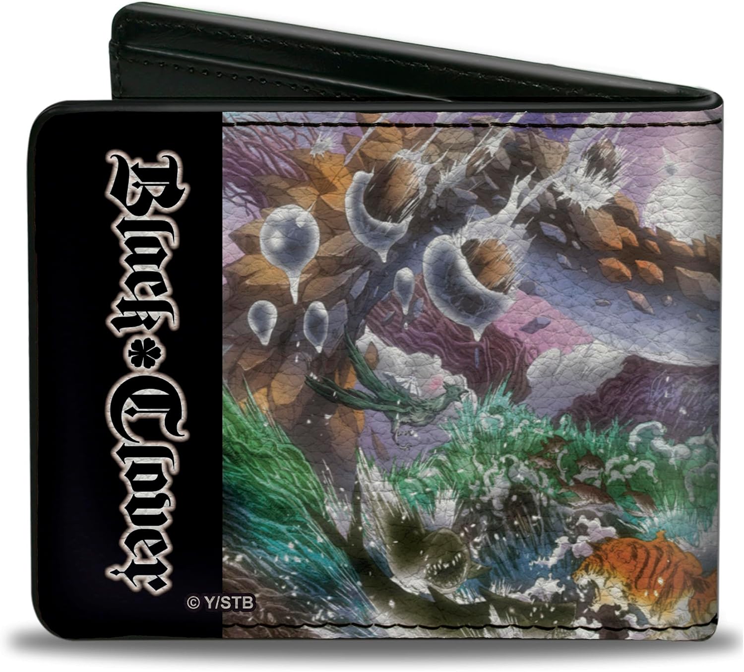 Buckle-Down Crunchyroll Wallet, Bifold, Black Clover Glamour World Scene and Title Logo, Vegan Leather