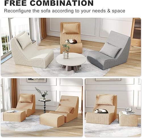 Miniatura 7 de Silla Puf Gigante para Adultos, Tumbona de Pana con Soporte Inigualable para la Espalda, Almohada Cervical Desmontable, Otomana Cómoda y Funda