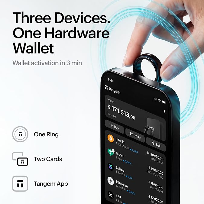 TANGEM Ring Crypto Hardware Wallet Ring, NFC Cold Storage for Bitcoin & Ethereum, Self-Custody with Backup Cards