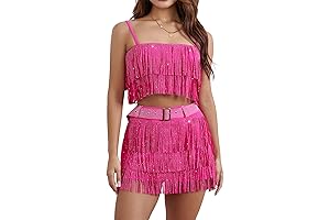 Women's Feather Tassel Skirt and Top Set: A Shimmering Statement