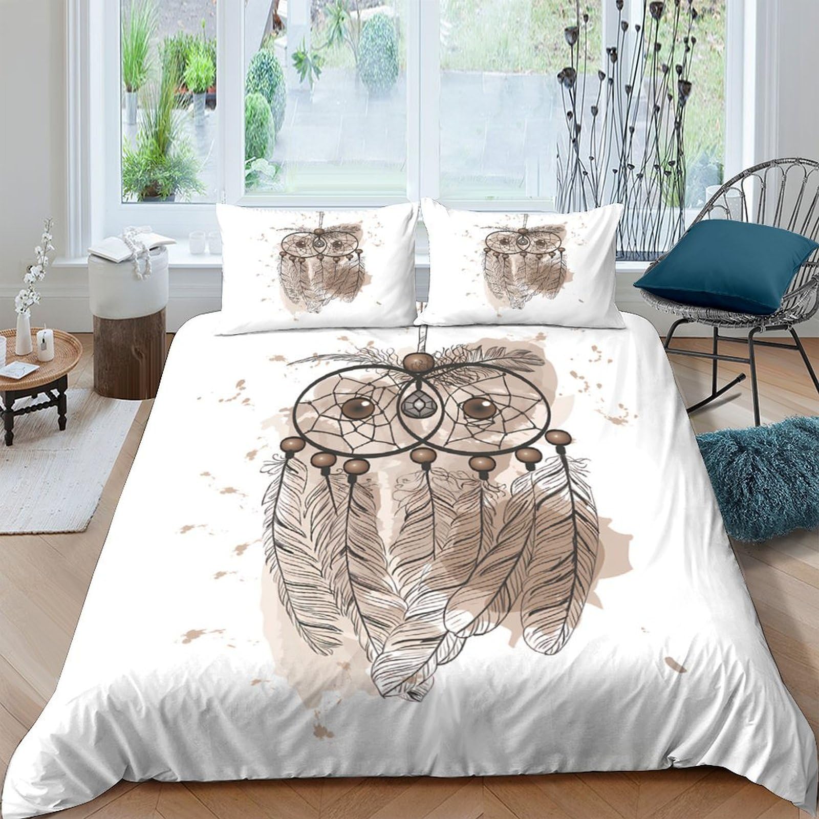 Ctjqhvkz Style-7 3D Printed Owl Dreamcatcher Fitted Sheet Microfiber Soft Beige Mattress Cover For Bedroom Dorm Decoration Protection Single（135X200cm）