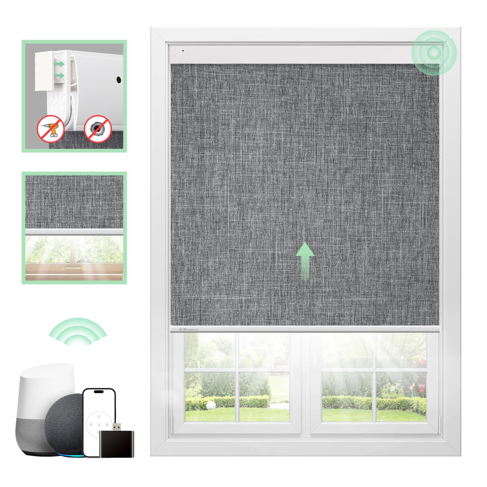 Photo 1 of DONGFXK Motorized Roller Shades ?No Drill Cordless 100% Blackout? Smart blindsCustomized Size Fabric Material Automatic Electric Blinds Remote Control Smart Alexa Privacy Grey 34" W x 72H Grey 34" Wx72 HX00373NEOH
