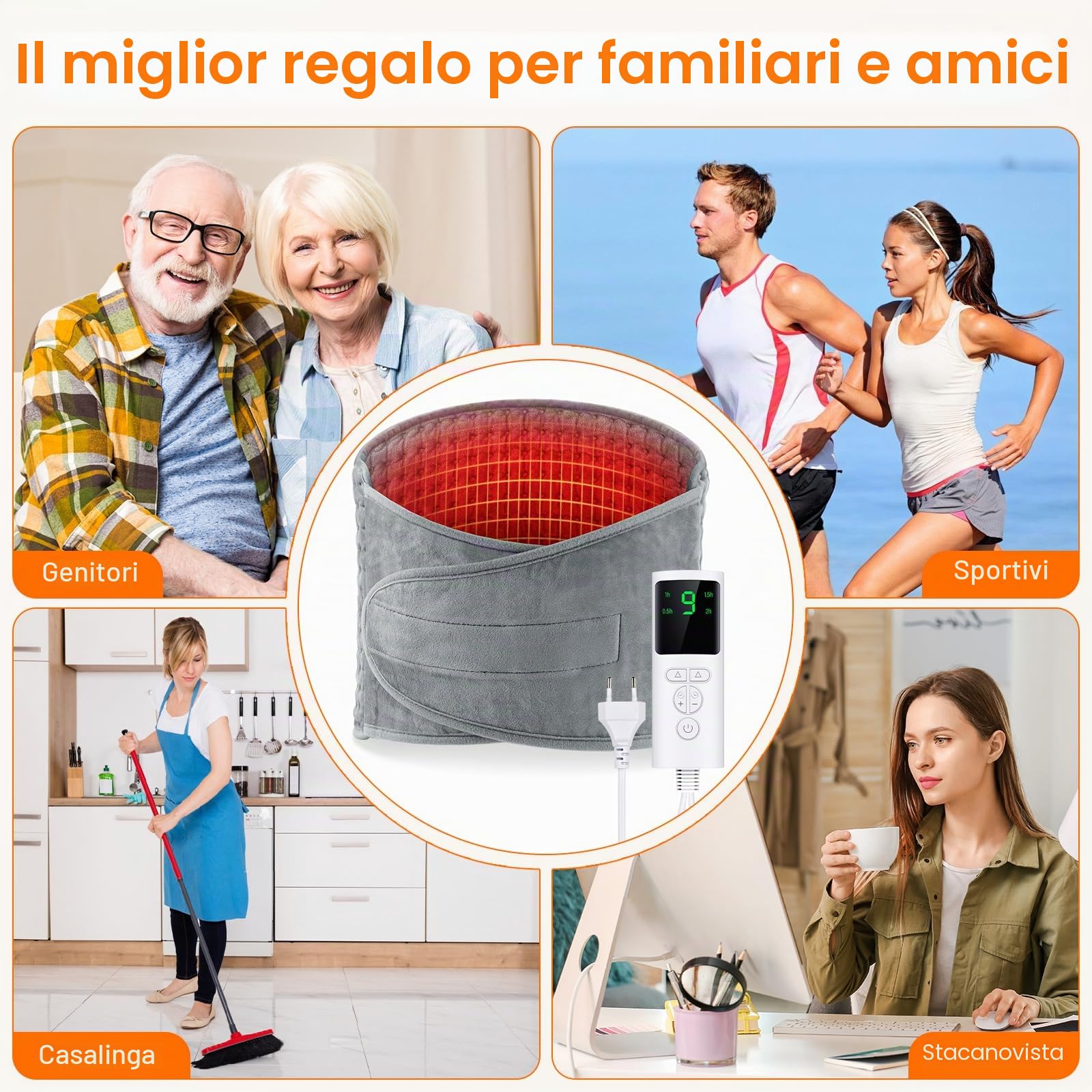 125x30cm Termoforo Elettrico, Termoforo Lombare, Fascia Lombare Riscaldante, 9 Livelli Di Riscaldamento, 4 Impostazioni Di Temporizzazione, Lavabile, per Schiena, Collo, Spalle, Addome