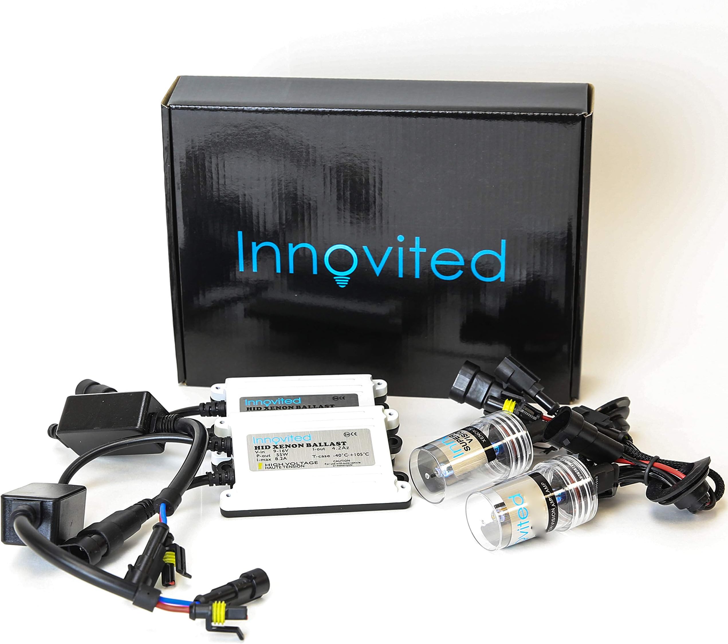 Innovited 55W AC Xenon HID Bundle with (1 Pair) Slim Ballast and (1 Pair) Xenon Bulb H11 H9 H8 6000K (Diamond White)
