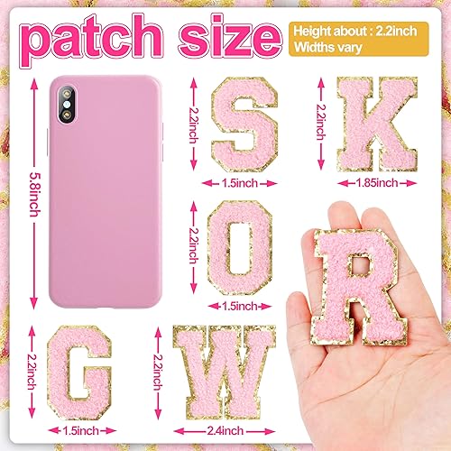 Miniatura 25 de Parches de letras autoadhesivas rosas: Parche bordado con apliques de letras universitarias de chenilla