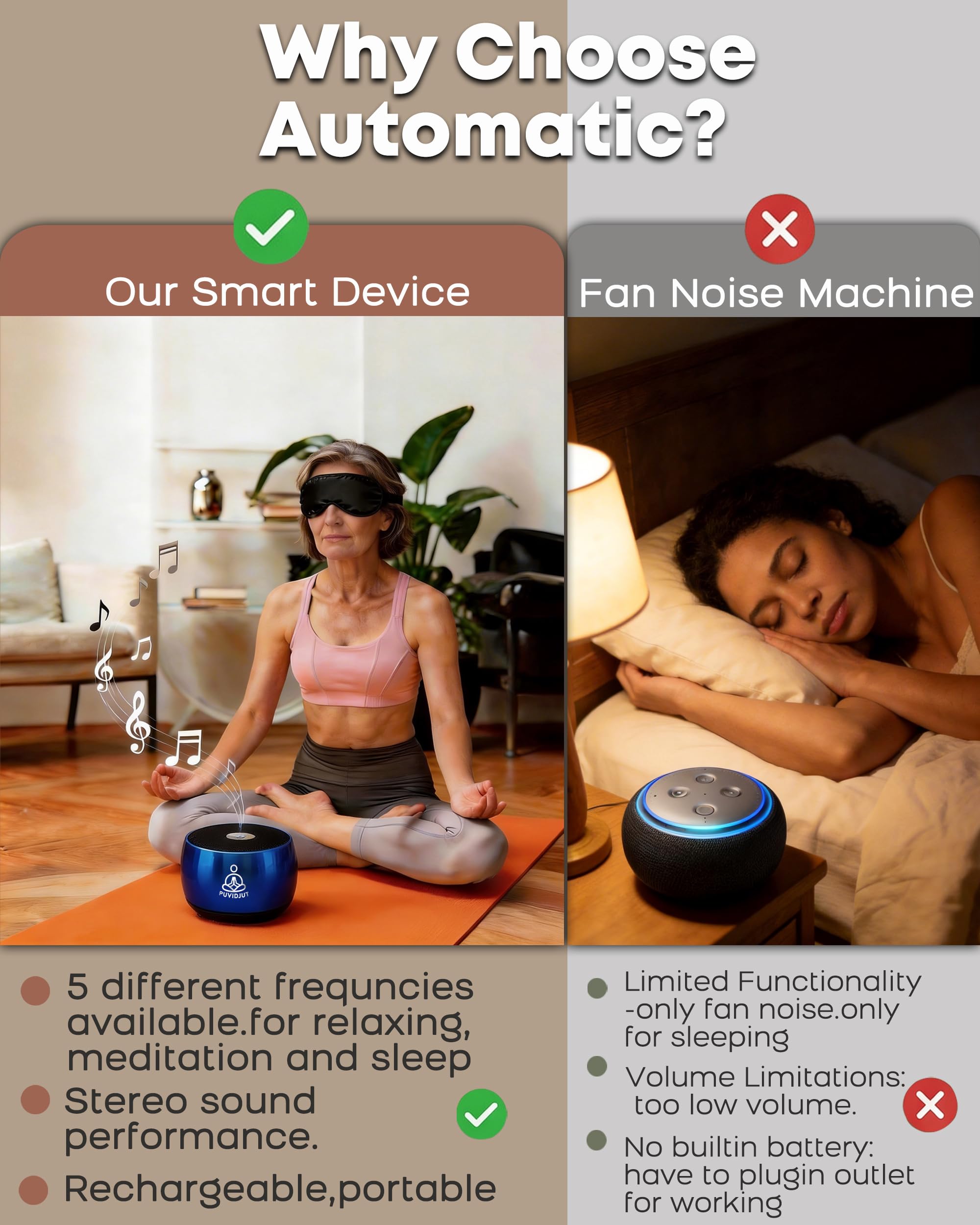 Máquina de sonido para dormir, PUVIDJUT M3 frecuencias puras y tono de cuenco de canto, ayuda inalámbrica para dormir sin ruido blanco para adultos, tamaño portátil, ayuda a relajarse y calmarse y