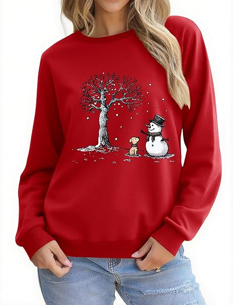 Christmas Sweatshirts for Women Funny Christmas Tree Xmas Cute Graphic Long Sleeve Shirt