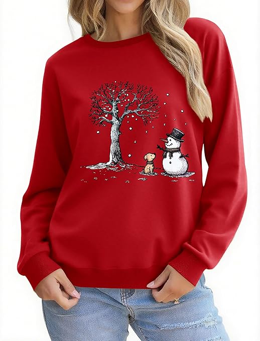 Christmas Sweatshirts for Women Funny Christmas Tree Xmas Cute Graphic Long Sleeve Shirt
