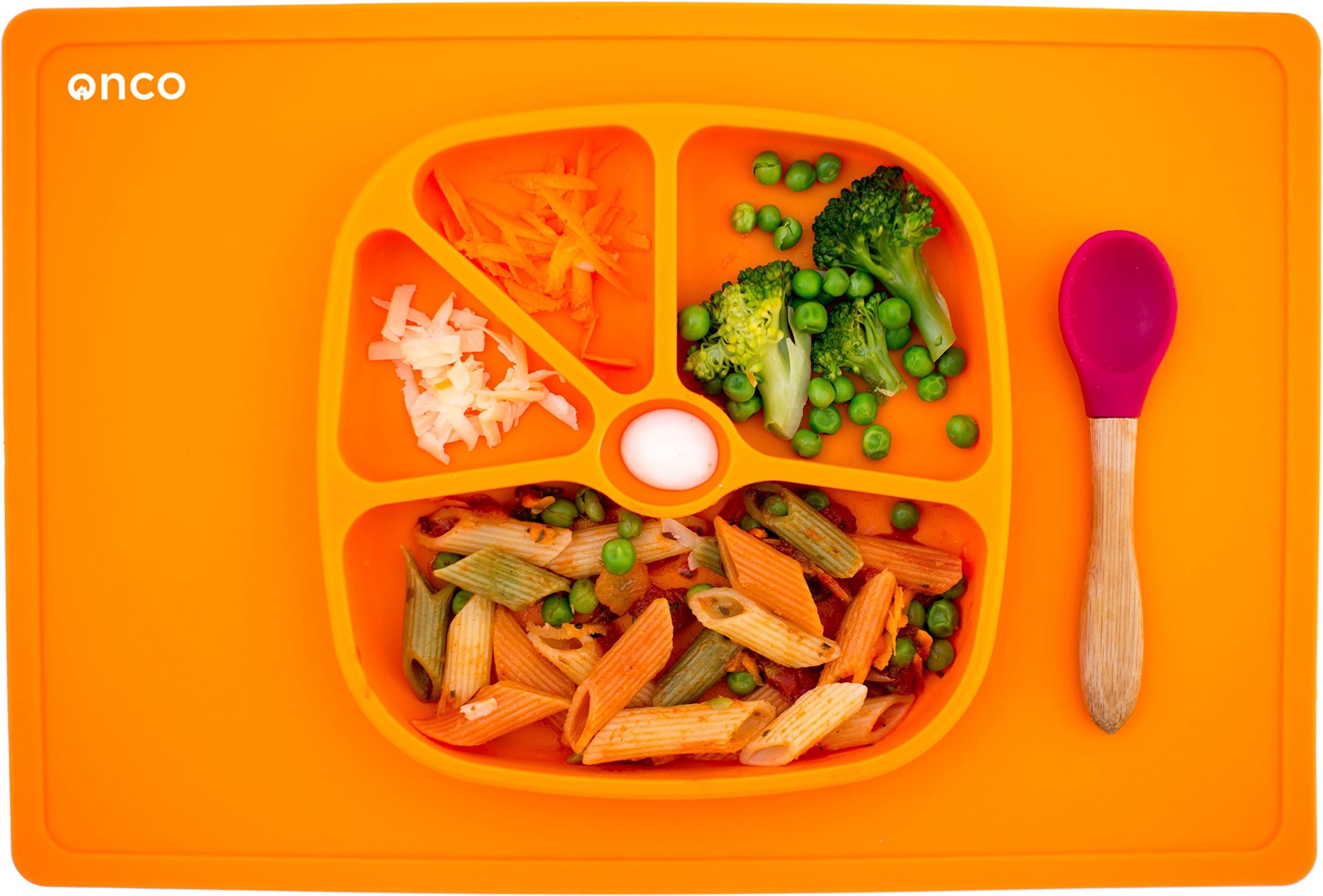 Onco Baby Placemat Two-In-One Silicone Suction Plate & Mat (Orange)