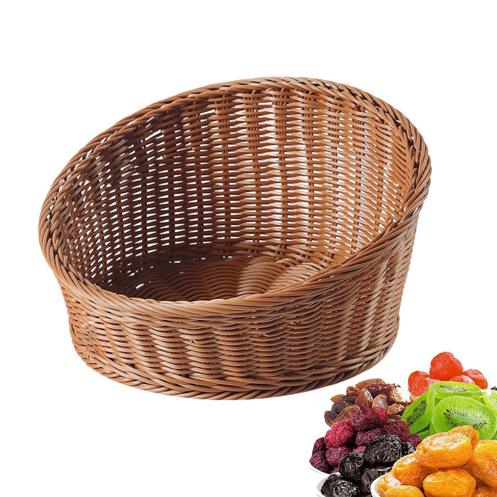 Basket Storage Box Kitchen Woven Bread Tray – Decorative Rattan,Sturdy Food Display Organizer for Vegetables Fruits Pastries Snacks