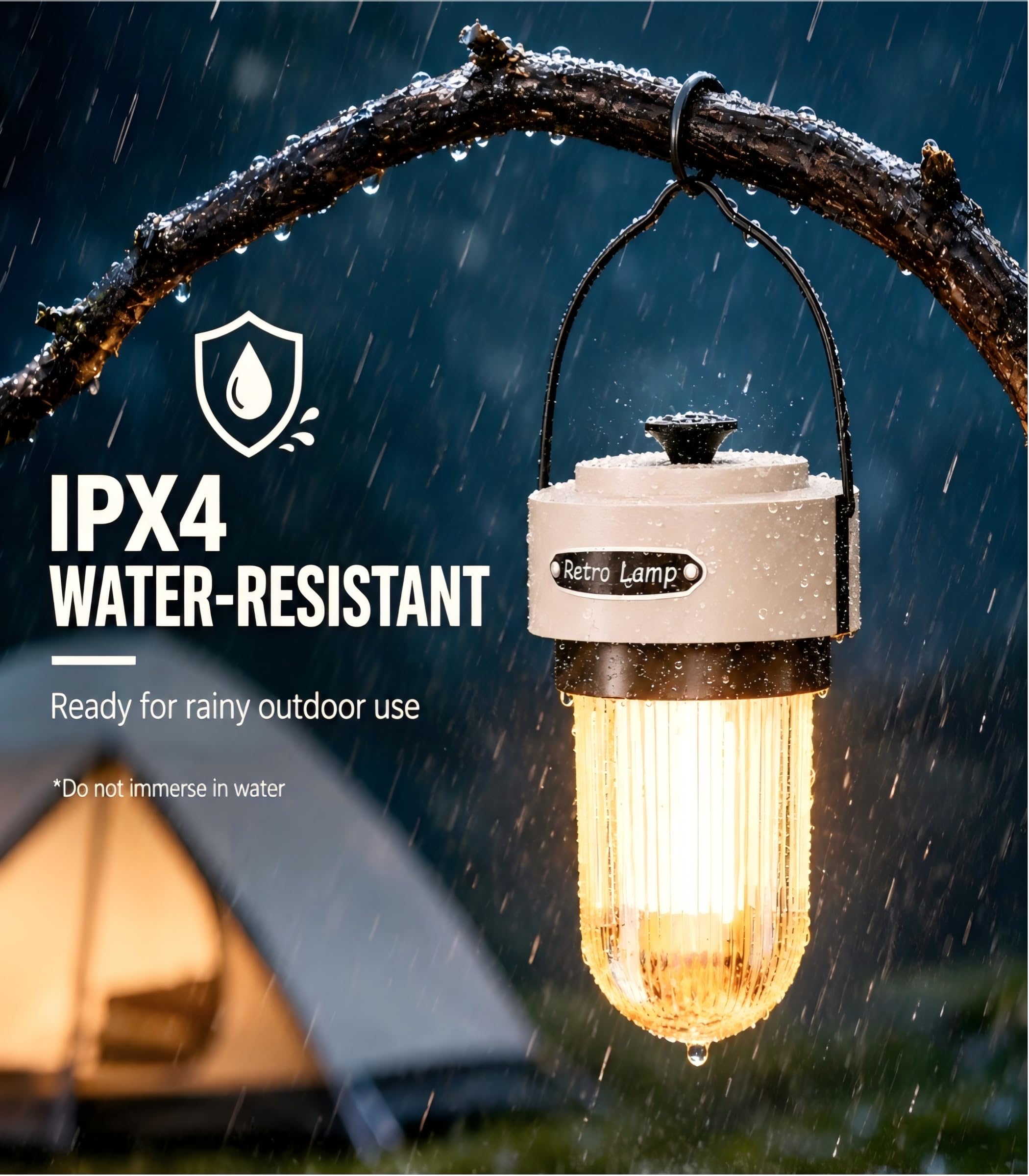 HOMY Linterna de camping recargable, linterna LED portátil de 1000 lm con 3 modos de luz de atenuación continua, IPX4 impermeable para camping, hogar, emergencia, pesca