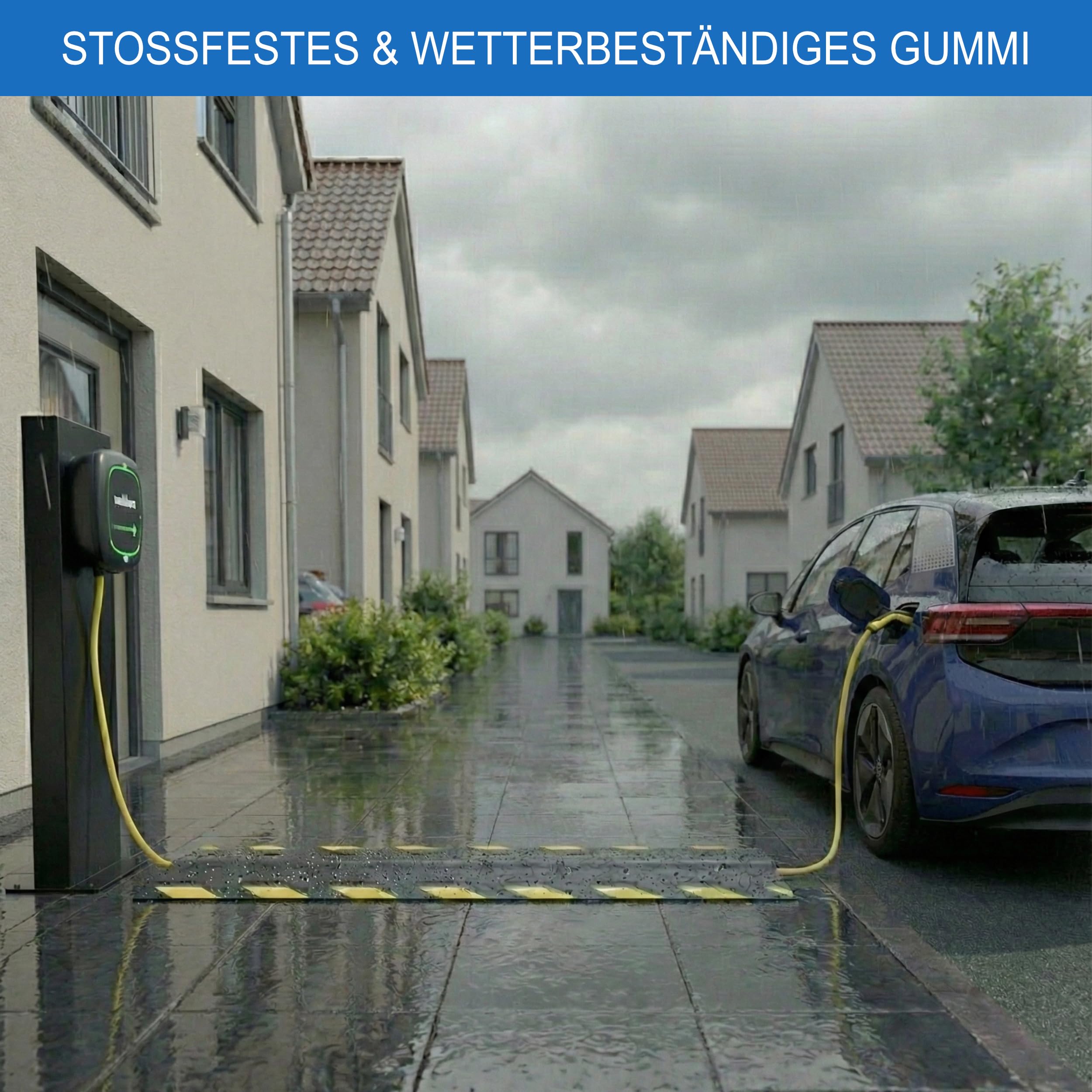 Kabelmatte 1m, Kabelkanal für Elektroauto Ladekabel Typ 2 – Robuster Flacher Stoplerschutz für den Außeneinsatz