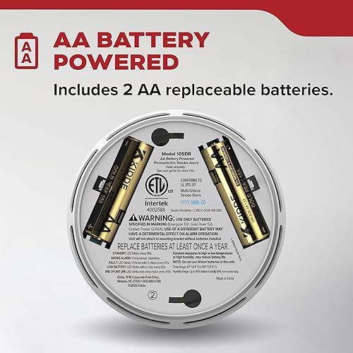 Miniatura 2 de Kidde Detector de humo, compacto de 4 pulgadas, funciona con pilas AA, 10SDR