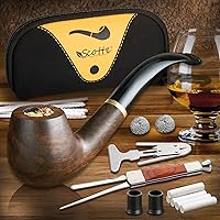 Scotte Handmade Ebony Wood Tobacco Pipe with Gift Box & Full Accessories - Premium Smoking Set