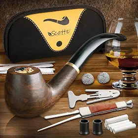 Scotte Caixa de presente e acessórios de cachimbo de madeira de ébano feito à mão para cachimbo de tabaco