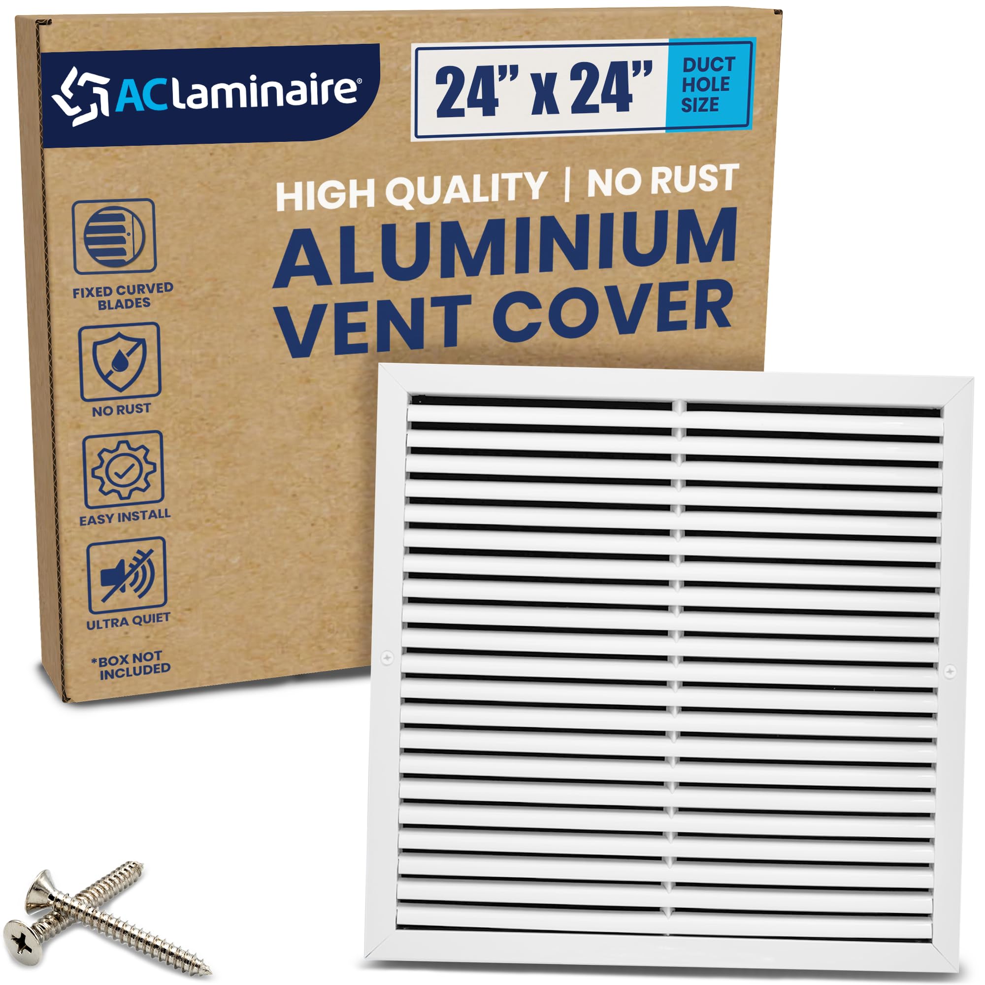 24" x 24" Duct Hole Aluminum Return Grille, Rustproof Fixed Blades, Ceiling/Wall Compatible, No Adjustable Features, Ideal for Air Return Covers and HVAC Systems, Face Size 25.6" x 25.6"