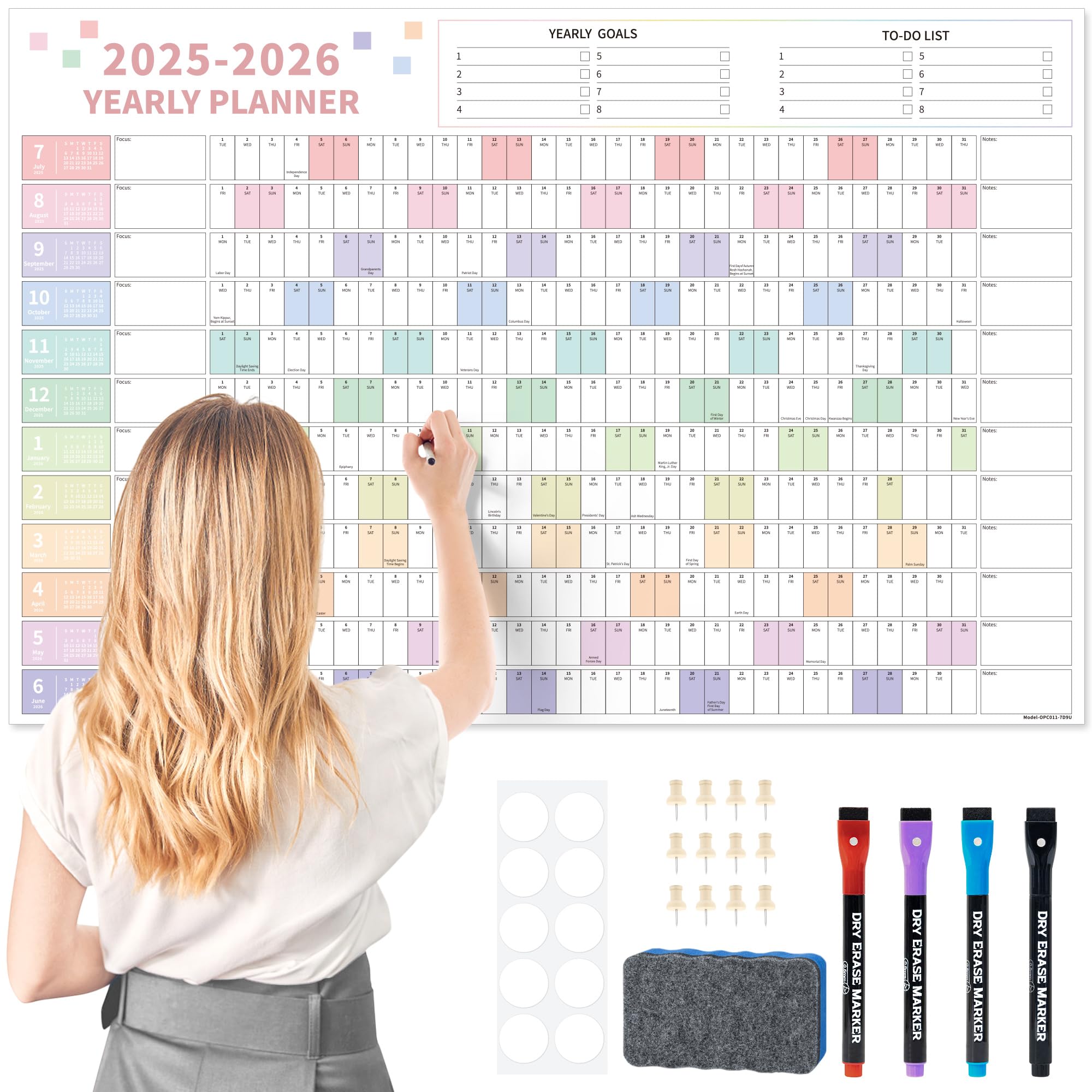 Ospelelf Wall Calendar 2025-2026 Large 32'' x 48'' Dry Erase Calendar for Wall, 12 Month Laminated Calendar for Classroom, Family, Use July 2025 -
