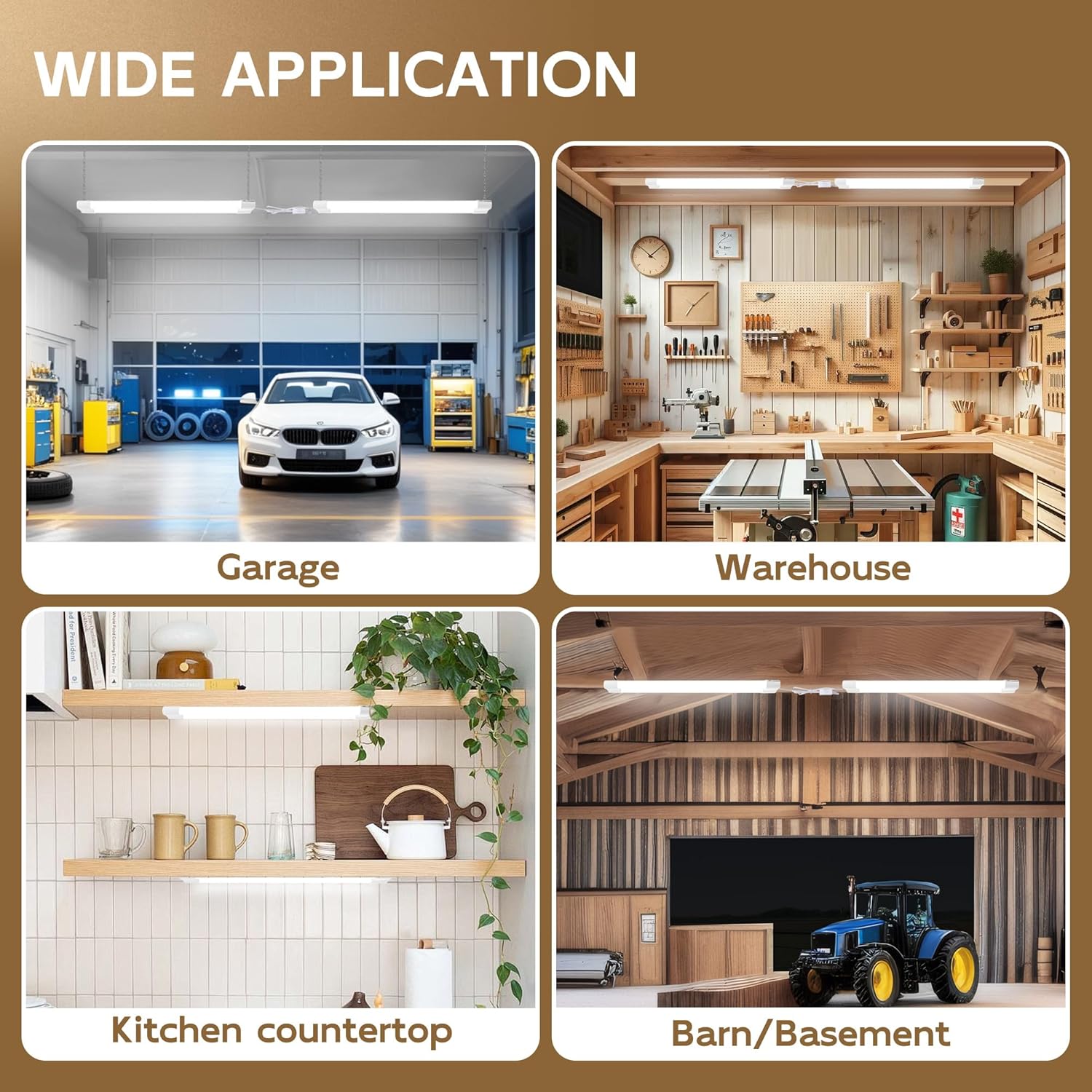 hykolity 6 Pack LED Shop Light, 2FT 22W [200W Equivalent], 2400lm, 5000K Daylight, with Plug,Linkable Led Garage Ceiling Lights, Workshop,Hanging or Surface Mount, White