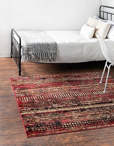 Unique Loom Saturn Collection Alfombra de área - Relé (cuadrado 5 pies 3 pulgadas x 5 pies 3 pulgadas, borgoñabeige)