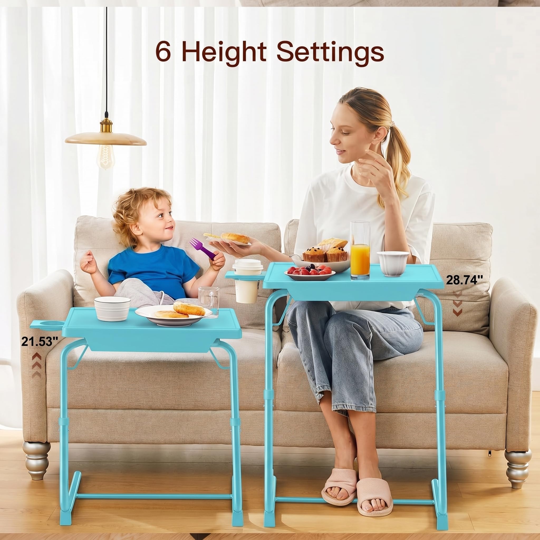 Mesa de TV ajustable – Bandeja de TV en la cama y el sofá, cómoda mesa plegable con 6 ajustes de altura y 3 ángulos de inclinación (azul)