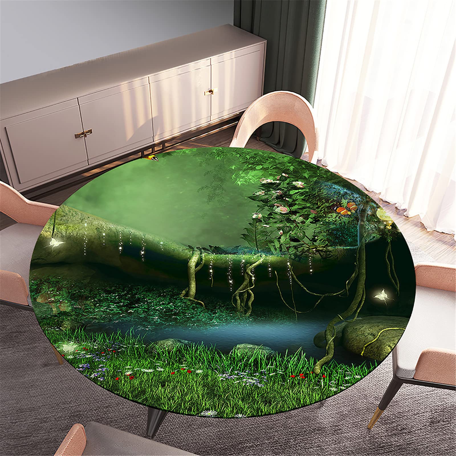 Morbuy Runde Tischdecke, Wasserdicht & Elastisch – Mit Frosch-Druck, Für Küche & Garten, Durchmesser 90 Cm