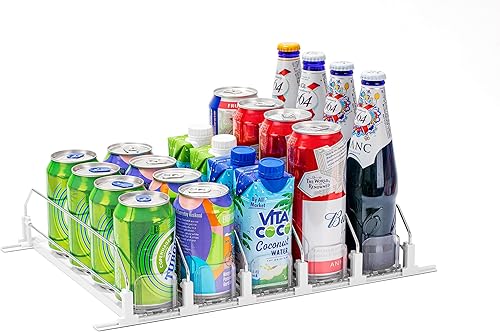 Organizador de bebidas para refrigerador, organizador de latas de soda autoempujable para refrigerador de encimera, ancho ajustable, blanco, 12
