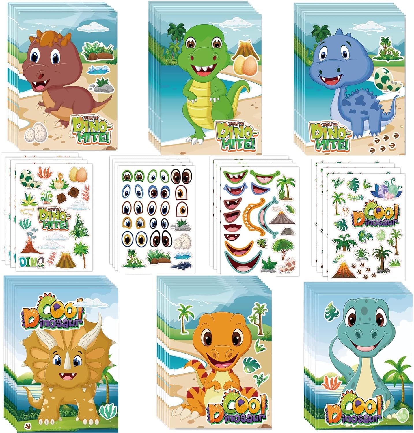 64 Sheets Dinosaur Party Favors Make a Dinosaur Stickers for Kids Make