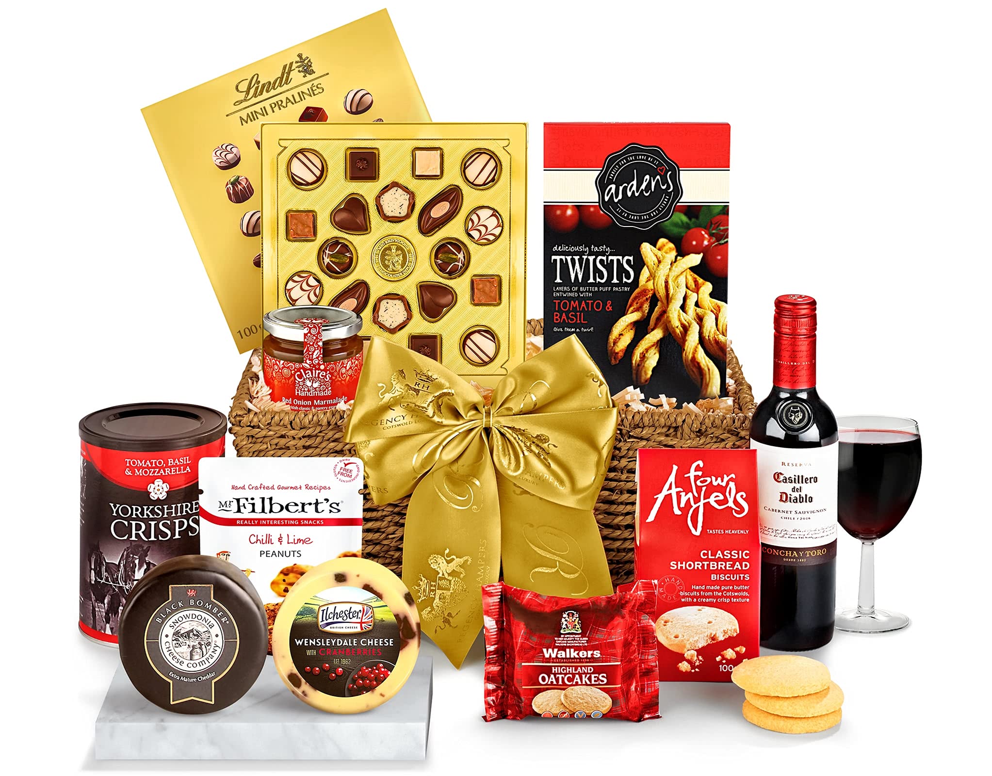 Oxford Red Wine & Cheese Gift Set - Gourmet Food & Drink Hamper with Cabernet Sauvignon, Cheddar Truckle, Oatcakes, Shortbread, Peanuts - Luxury Food Gift Baskets For Men & Women, from Regency Hampers