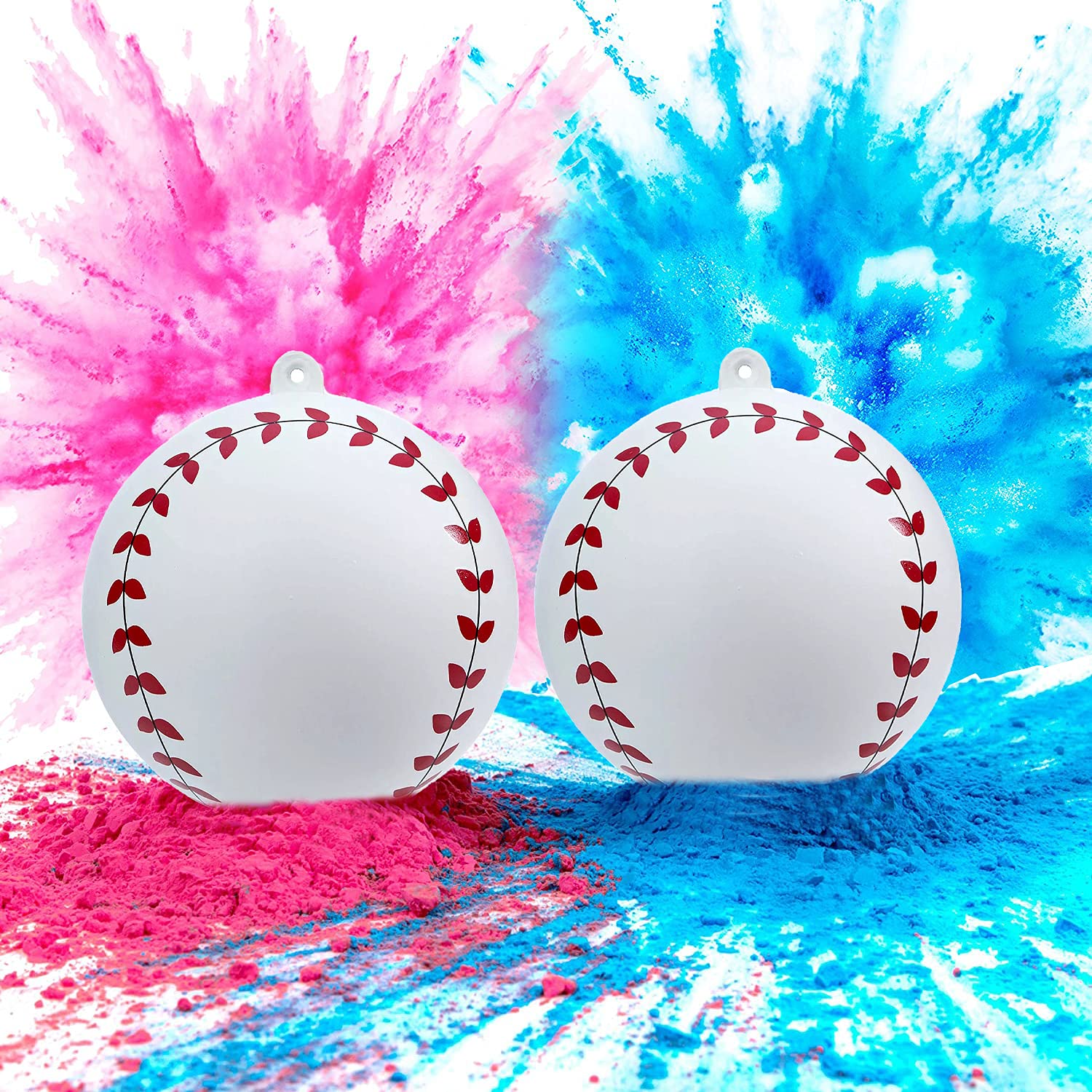 Gender Reveal Baseball Set - 2 Baseballs (1 Blue Ball, 1 Pink Ball) Exploding with Powder - Best Idea for Boy or Girl Baby Revealing Party