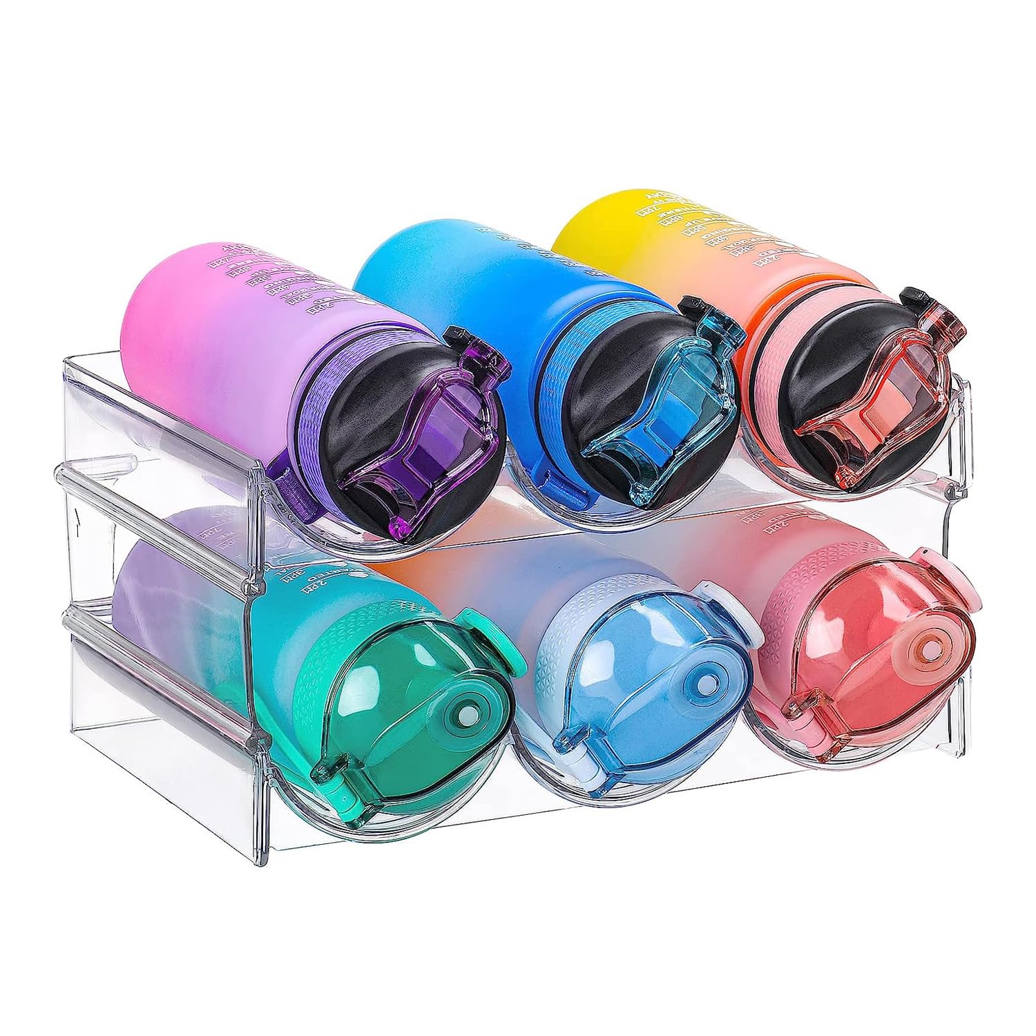 Water Bottle Organiser, Stackable Water Bottle Holder for Kitchen, Countertops and Pantry, Refrigerator Drink Organiser, Clear