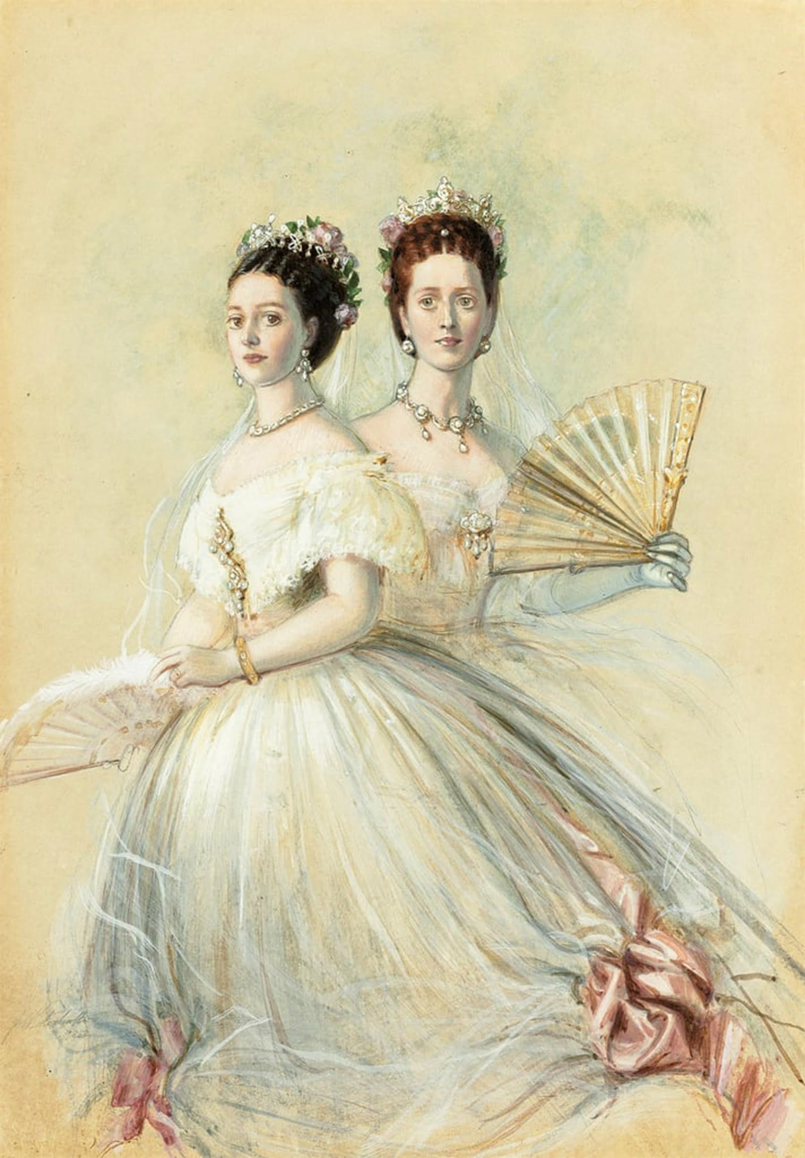 SERENDIPITP Vintage Wall Art Canvas Nordic Poster Canvas Print Picture Portrait of Czarina Maria Feodorovna and Her Sister Alexandra by Xaver Winterhalter Wall Art Poster for Home Decor 60x90cm