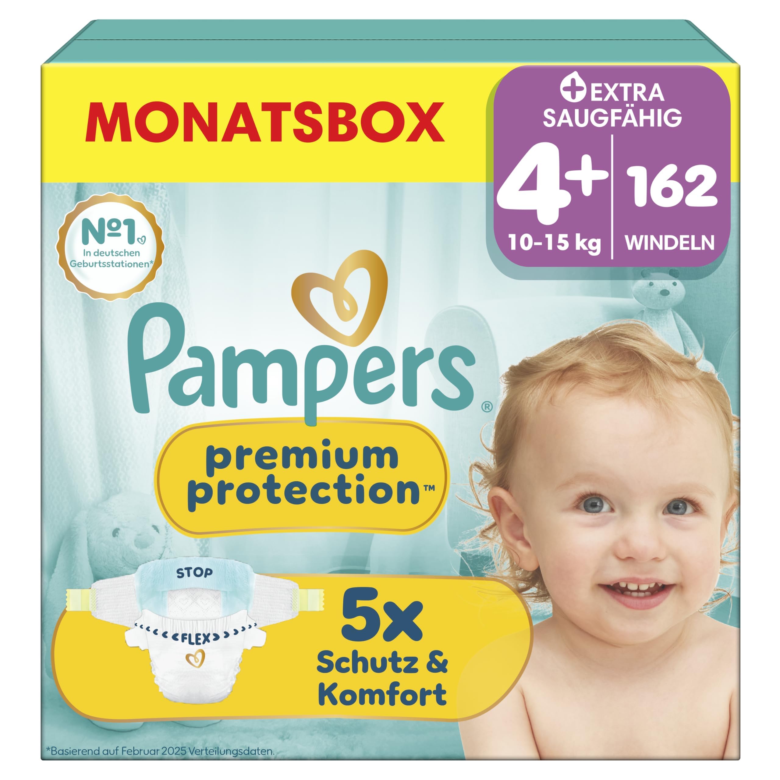 Pampers Premium Protection Größe 4+, 162 Windeln, 10kg-15kg, unser Nr. 1 Haut- und Auslaufschutz