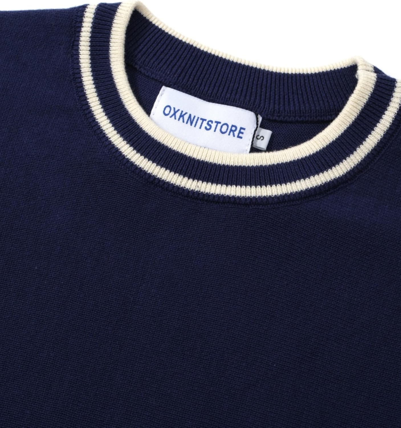 OXKNIT Mens Knitted Shirt Short Sleeve Retro Classic Crewneck Solid Shirt with Double Racing Striped - Image 4