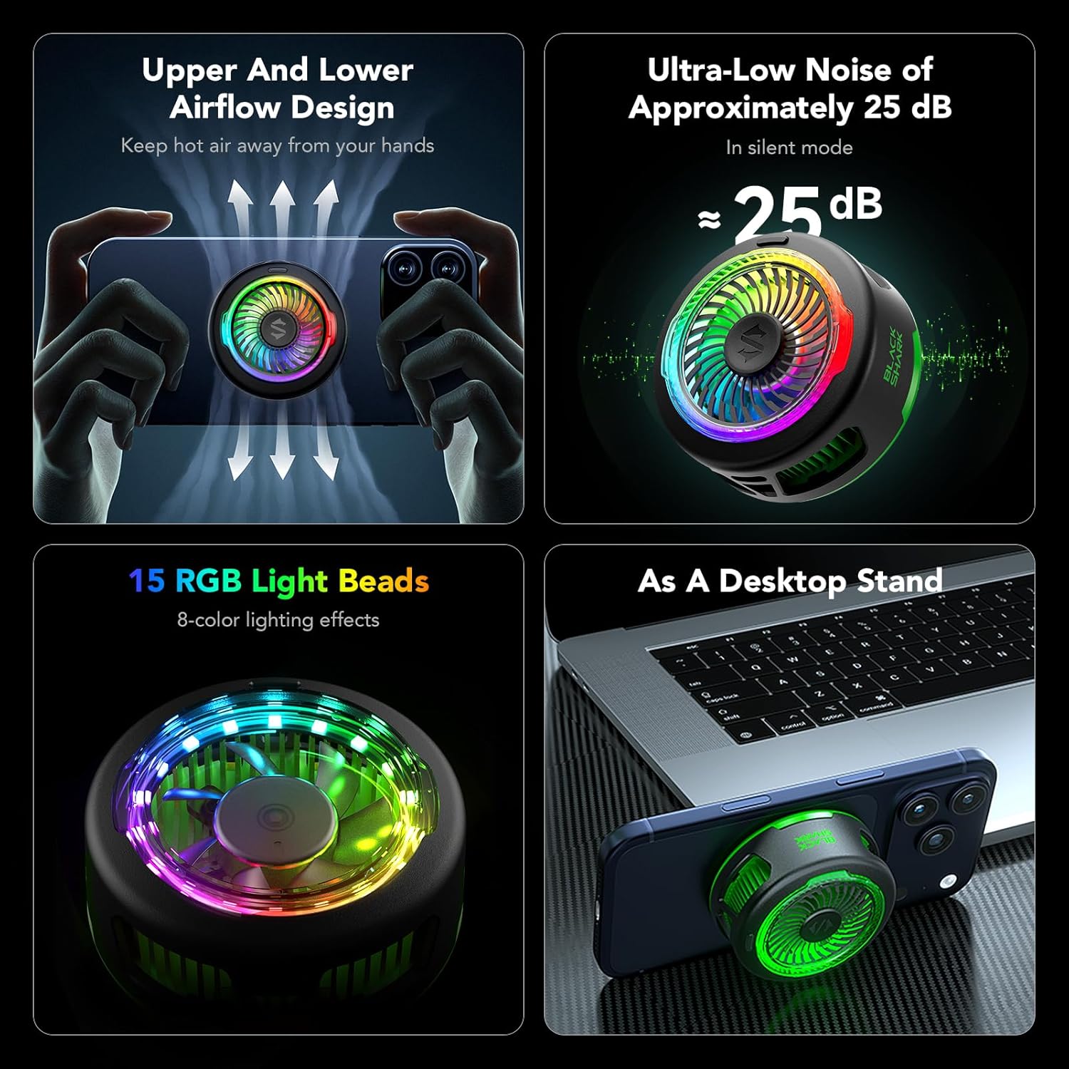 Black Shark FunCooler 6 Magnetic Cell Phone Cooler for Gaming, Portable Mobile Phone Cooling Fan with RGB Light, App-Controlled Cellphone Radiator for iPhone Magnetic Series/iPad (Black)