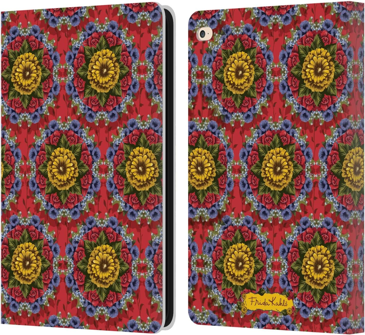 Head Case Designs Officially Licensed Frida Kahlo Mandala Red Florals Leather Wallet Case Compatible with Apple iPad Air 2 (2014)