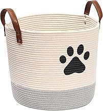 Cotton Rope Storage Basket,Foldable Laundry Basket,Blanket Basket,Woven Basket with Handle , Baby Laundry Basket,Dog Toy Storage Basket/Grey