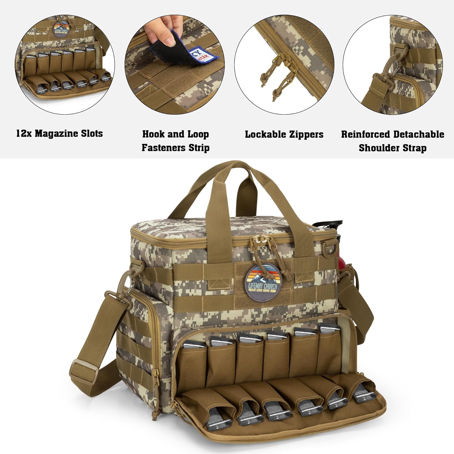 DSLEAF Tactical Gun Range Bag with 3 Pistol Cases, Gun Duffle Range Bag with 12X Magazine Slots and Extra Pockets for Shooting and Hunting - Image 3