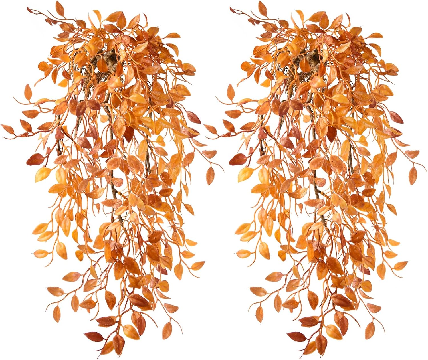 Artificial Fake Hanging Plants Flowers Basket for Outdoor Outside Porch Fall Decoration,2 Pack Faux Silk Long Vines UV Resistant Look Real for Home Patio Balcony Wall Yard Autumn Decor