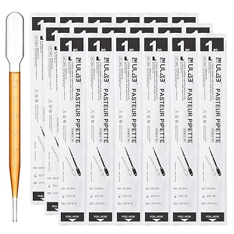 ULAB 100 Pcs Sterile Transfer Pipettes, Individual Peel-Pack, Vol. 7ml, 0.5ml Graduation Interval, 155mm Long, Low-Density Polyethylene Material, UTP1014