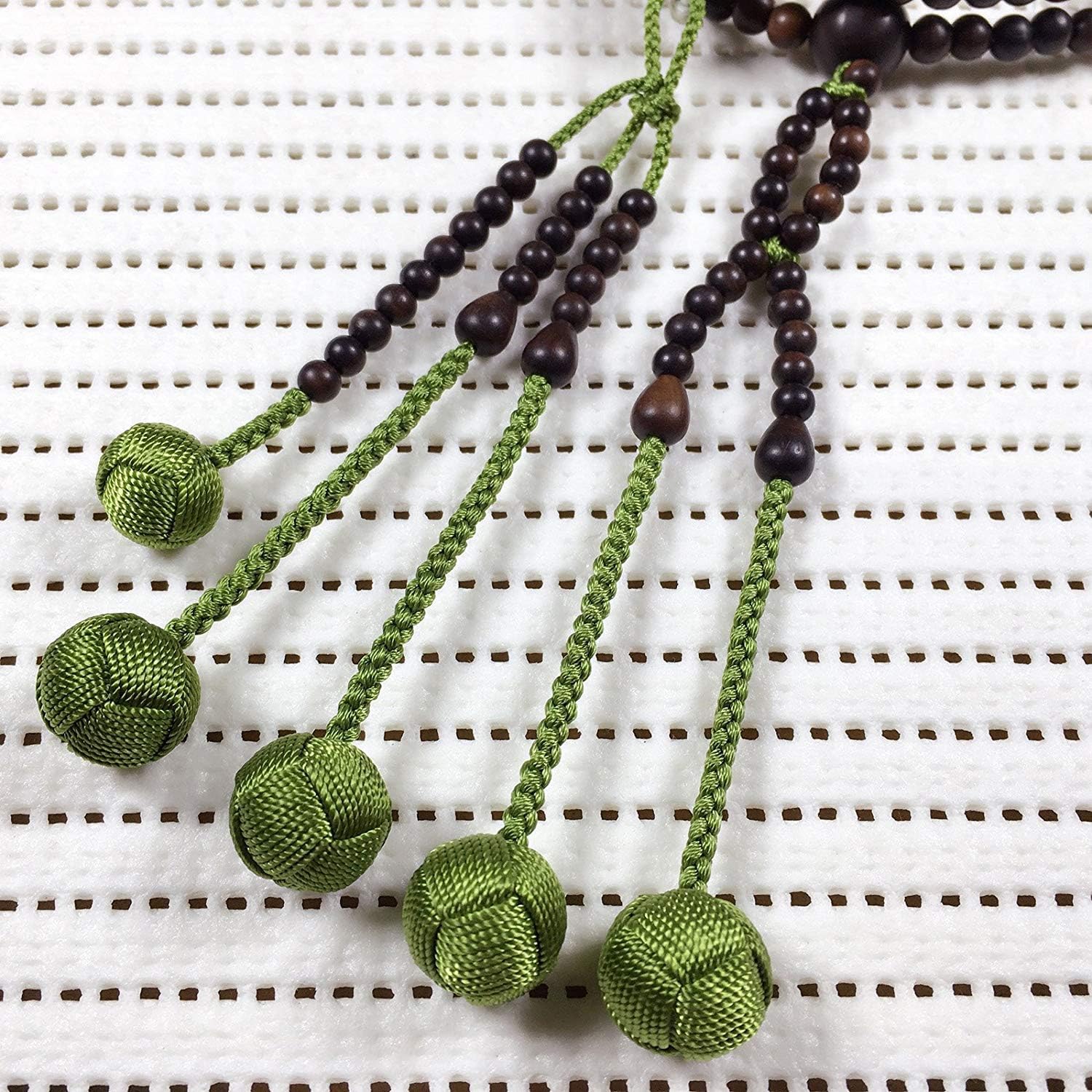 UMT Buddhist Prayer Beads Nichiren juzu Lightning jujube Wood and Olive Green Woven Balls Hand-Made nenju