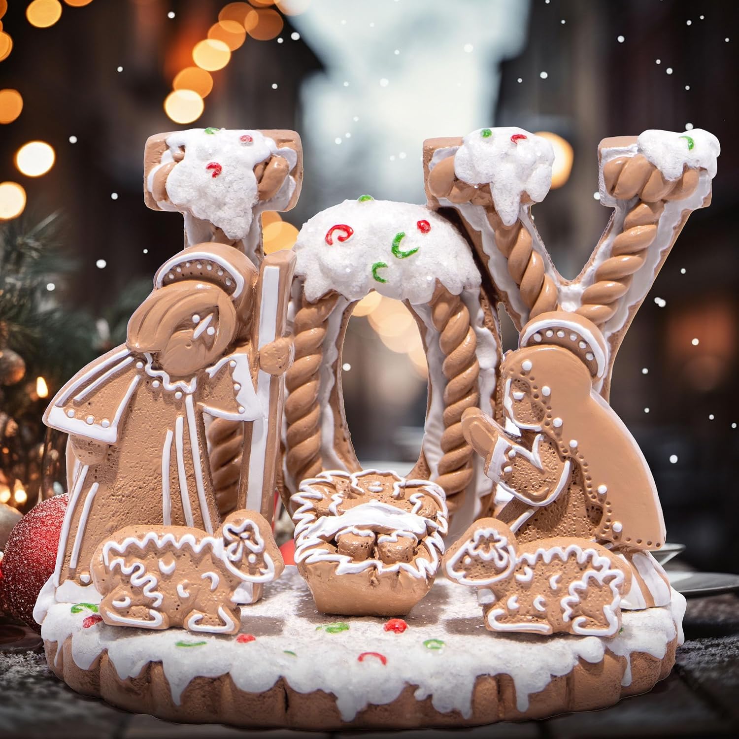 Hodao Christmas Joy Nativity Sets Indoor Xmas Gingerbread Nativity Sets Decoration Nativity Set Decor Holy Family Gingerbread Nativity Scene for Decor Gifts - Christmas Party Home Decor