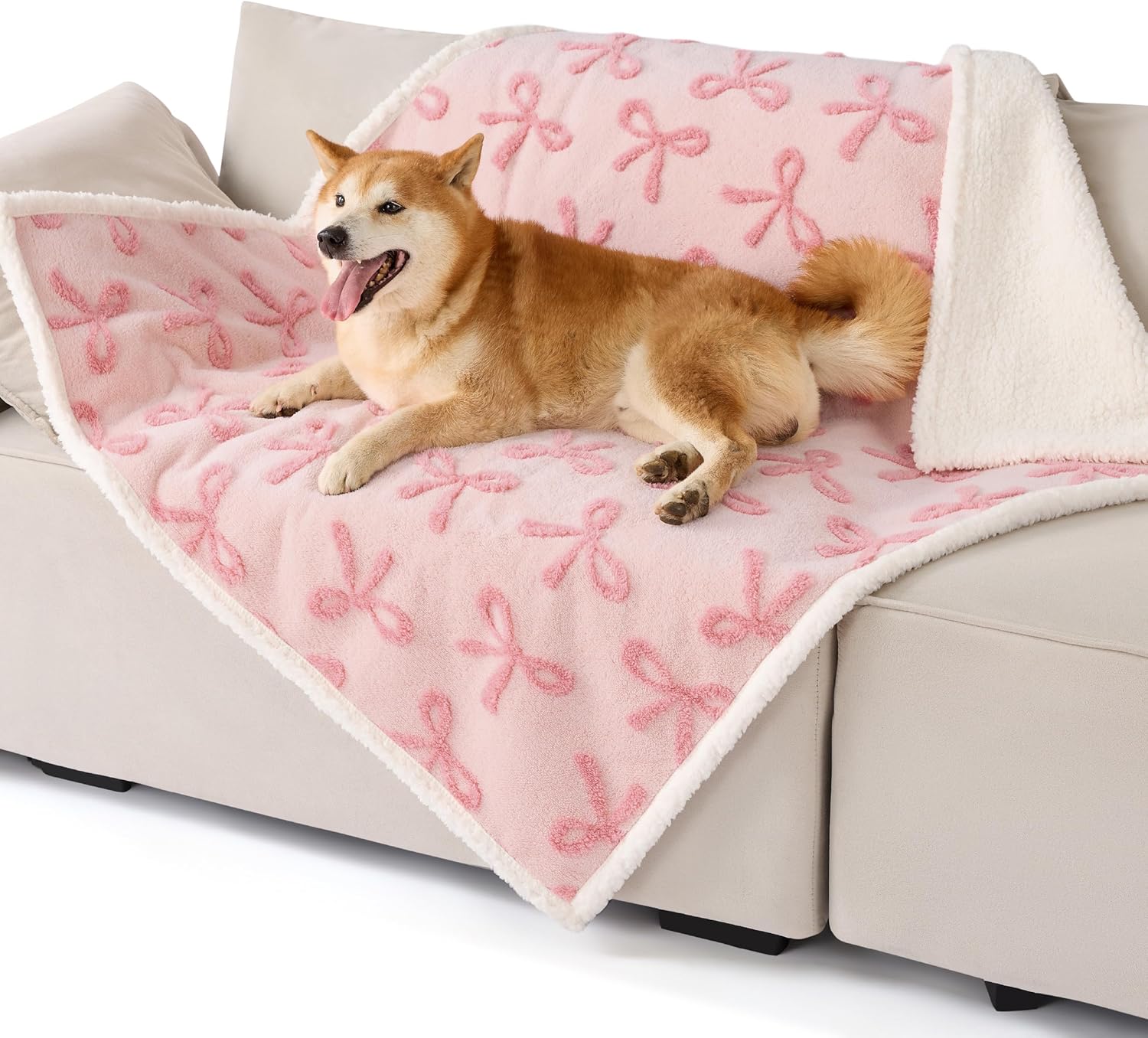 le sure waterproof puppy blanket for large dogs - washable double sided dog blankets with warm jacquard shag and soft sherpa fleece, pet cat blanket for couch protection, bow design?pink taffy l(40x50") bow pink taffy