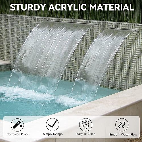 Miniatura 6 de YITAHOME Fuente de piscina de 12 pulgadas con control de aplicación, cascada acrílica para piscina con 9 colores de luz LED para derrame, piscina,