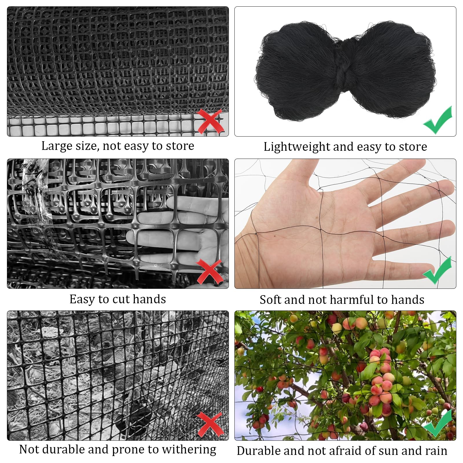 Xbessc 7,5 x 15 m, vogelbeschermingsnet, nylon, vogelnet, vijvernet, fijnmazig, zwart, bladnet, fijnmazig duivennet, kattennet, beschermingsnet voor kippenhek, tuin, balkon, vijver, kersenboom