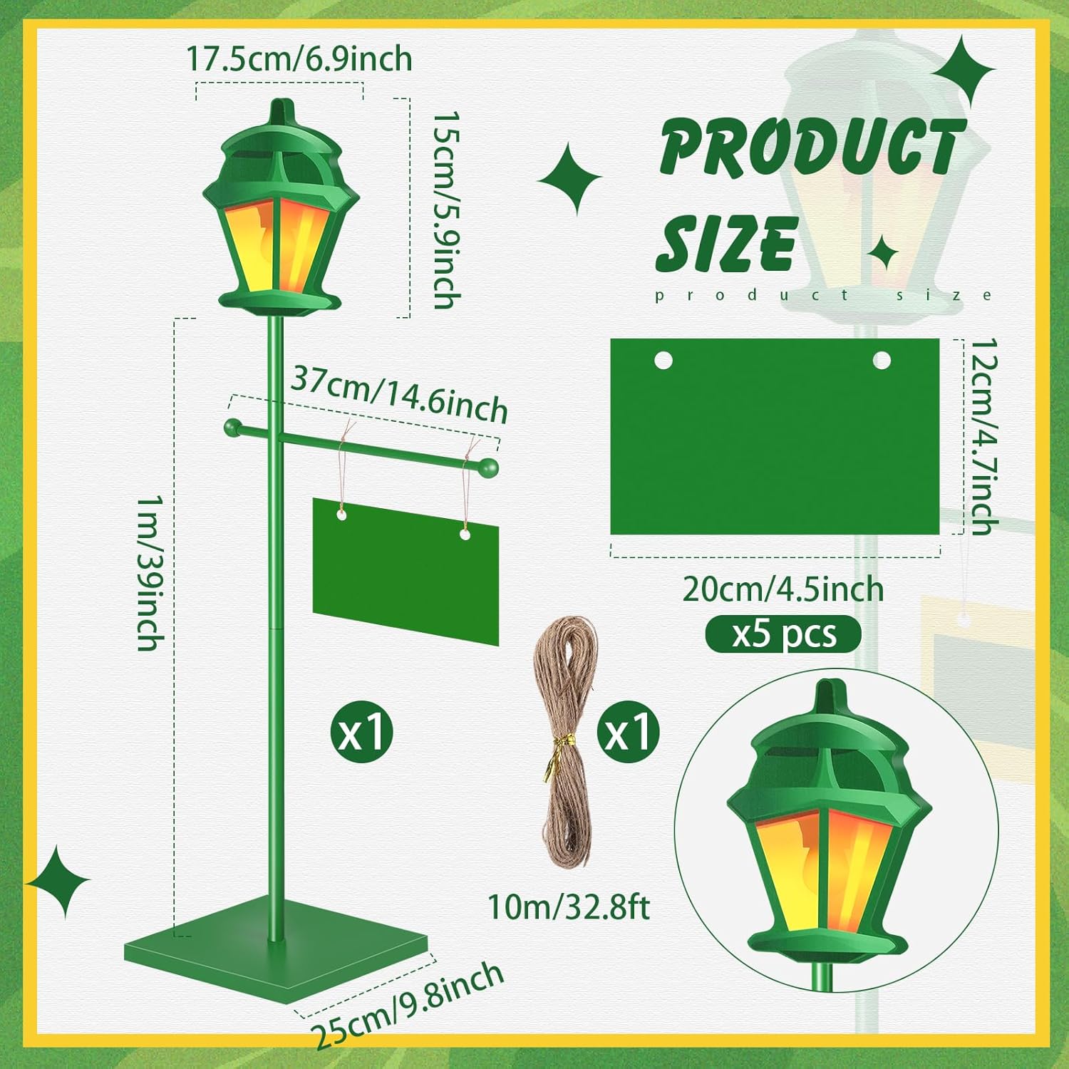 Novabright 3.3 ft Green Street Sign Lamp Post Large Wooden Lamp Post Centerpiece with Sign Card Street Party Supplies for Toy Decor Friend Birthday Party Decoration